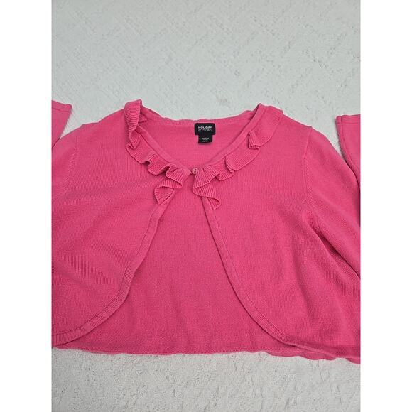 Crop Cardigan In Pink Girls XL Button Closure Knitted Shrug Sweater Top - Picture 3 of 6